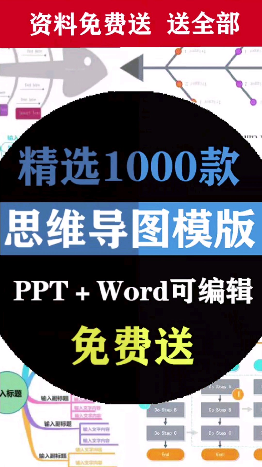 思维导图PPT模板word信息可视化流程逻辑数据图表鱼骨树状图表