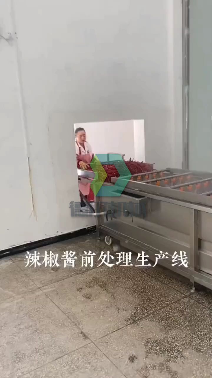 辣椒酱加工成套设备,气泡清洗机振动筛翻转风干机打椒机行星炒锅