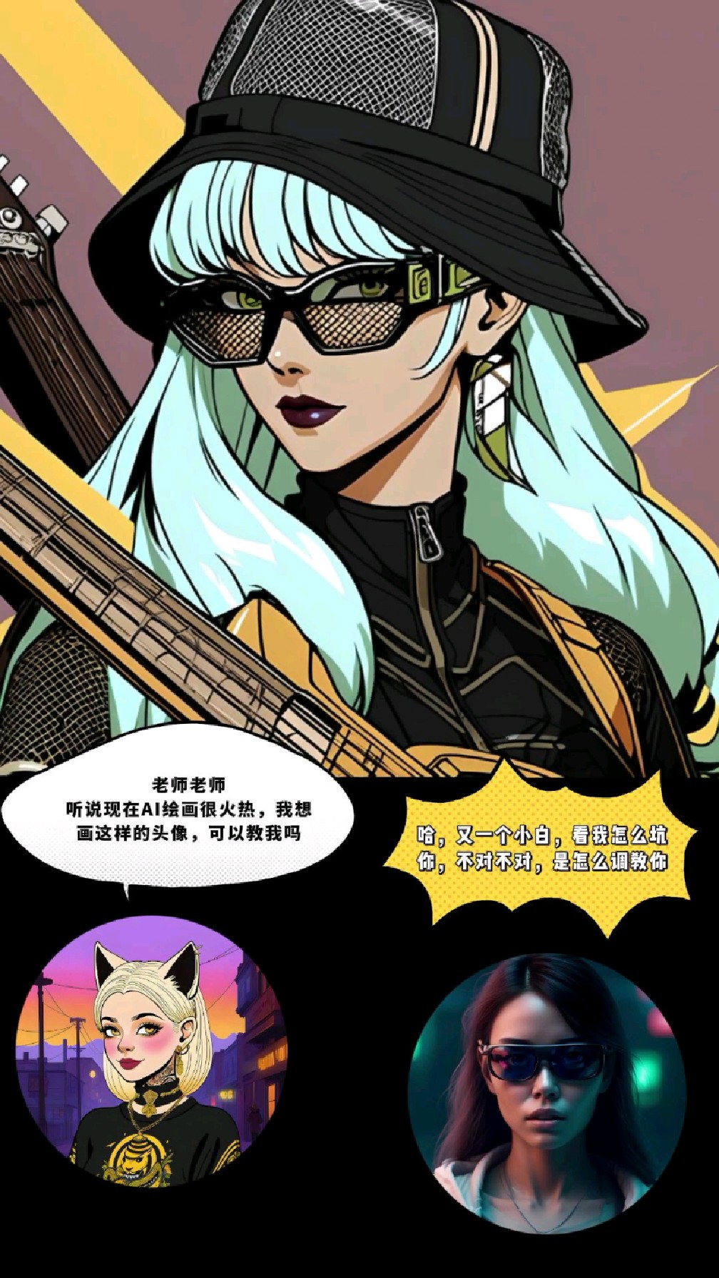 AI绘画简约教学,加密艺术卡通女生头像,小学生也能学会的ai教程