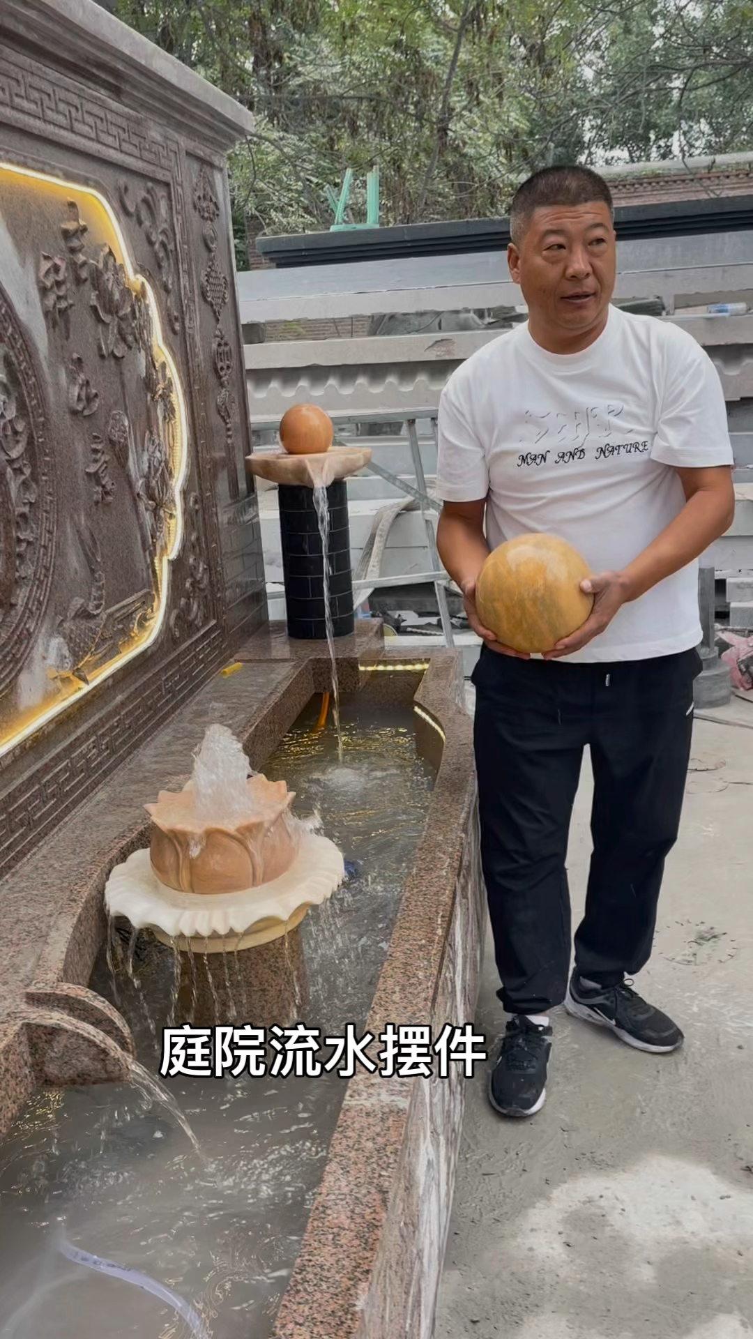 庭院流水养鱼池,石雕流水摆件,时来运转鱼缸缸
