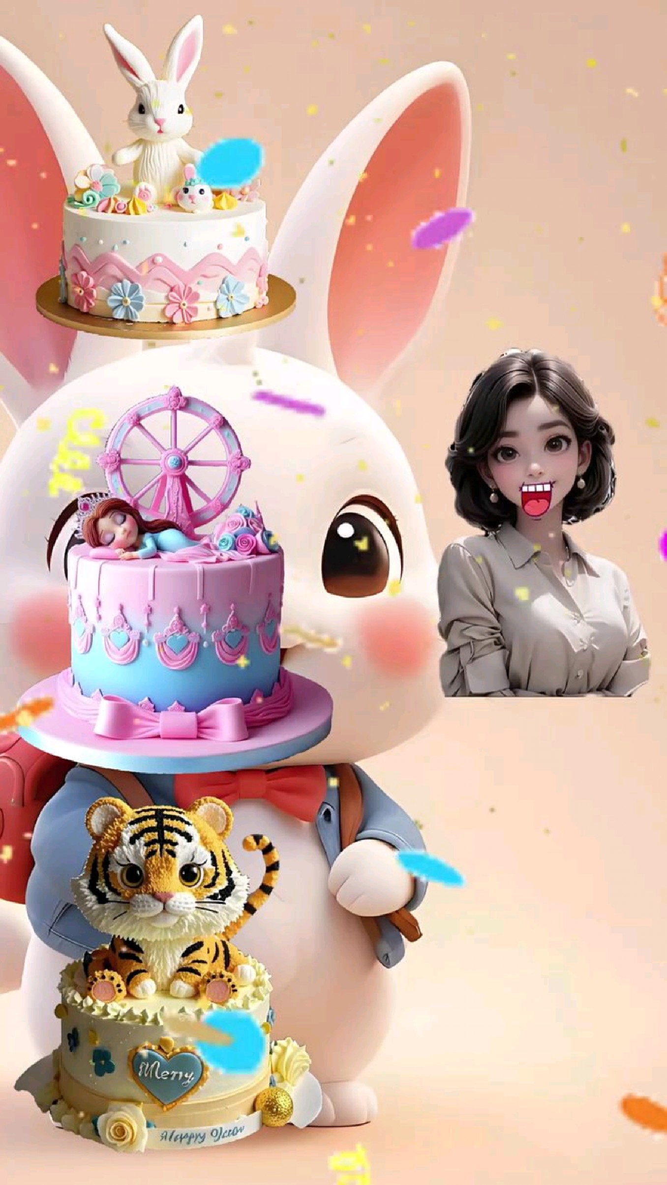 小美女买了很多蛋糕给我们吃,你喜欢哪个?