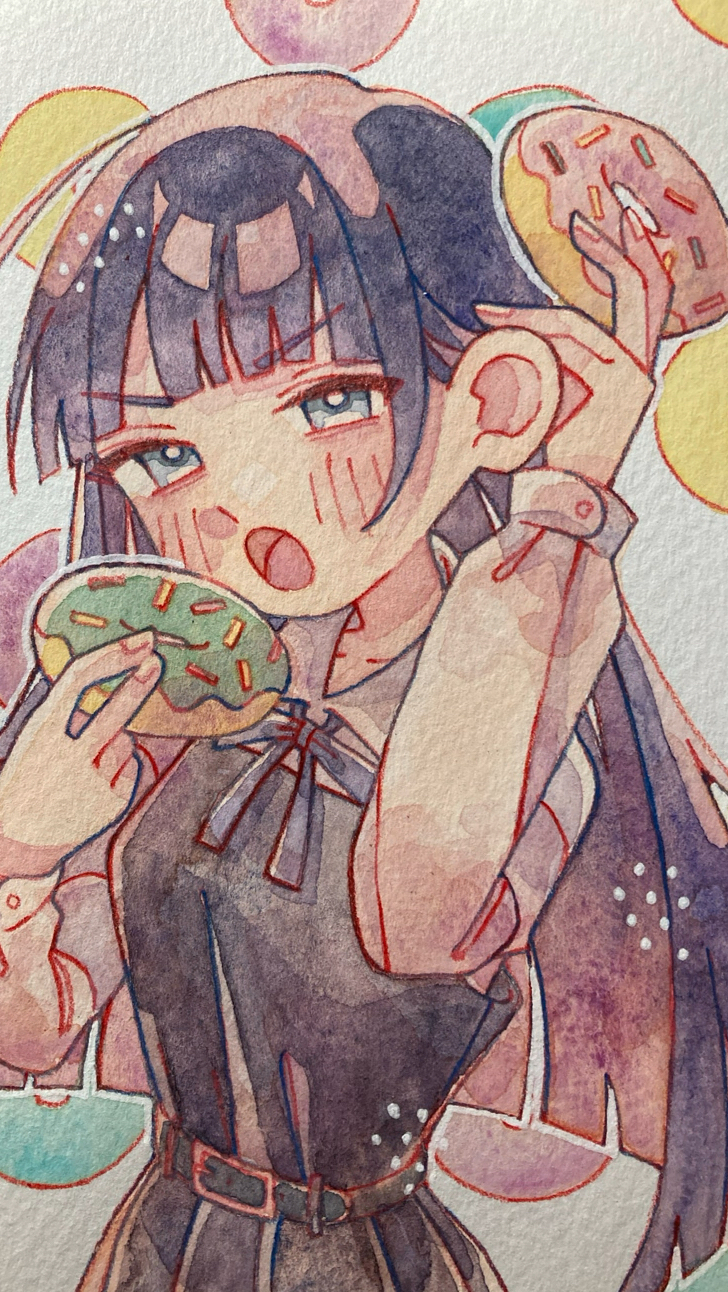 甜甜圈少女线稿上色～