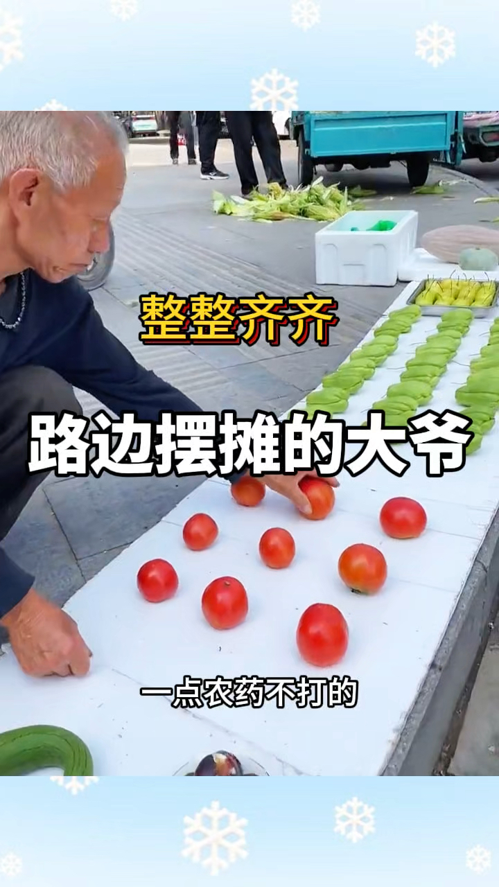 路边摆摊的大爷,蔬菜整整齐齐的