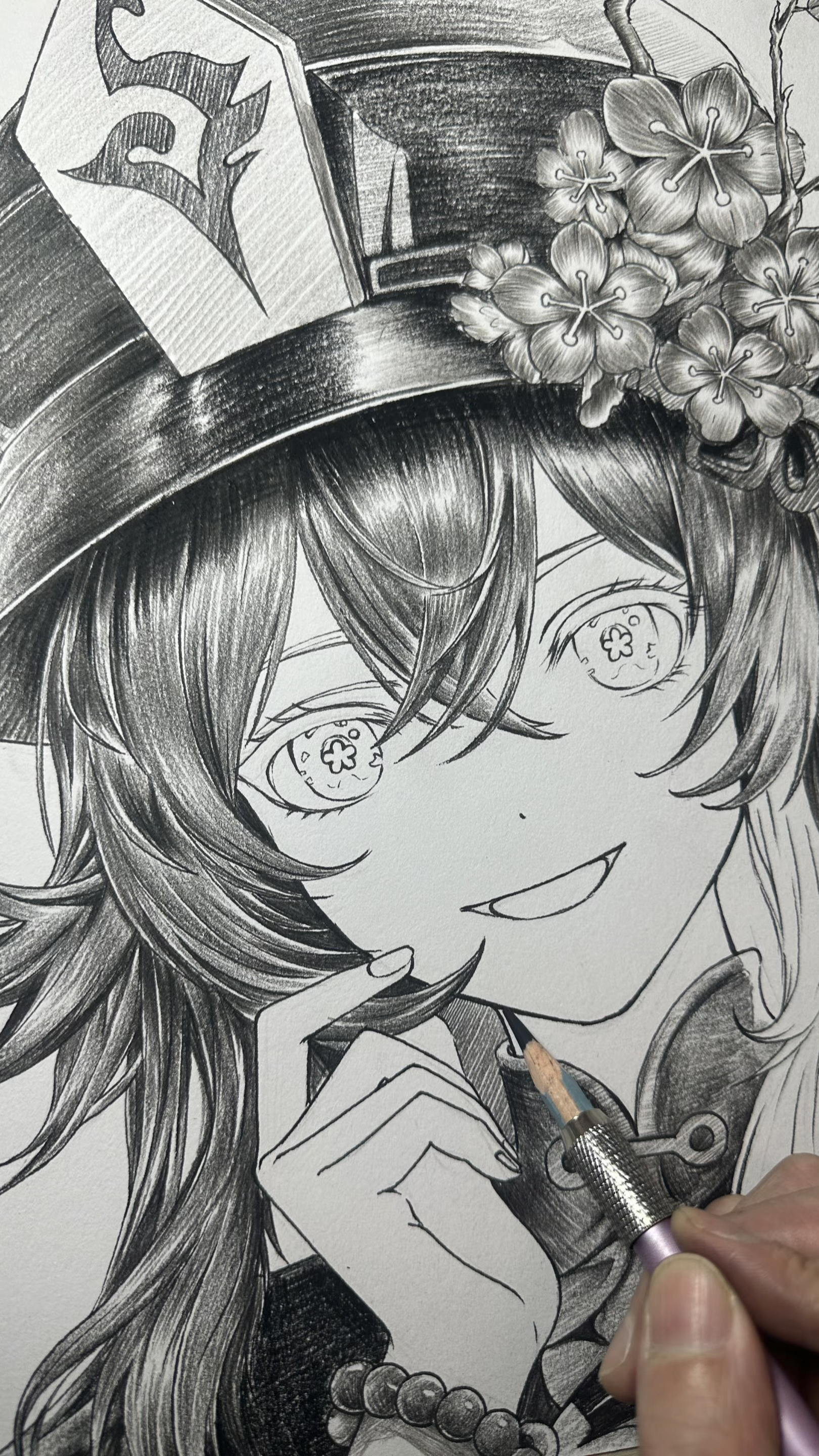 原神美女胡桃素描排线绘画教程完成版