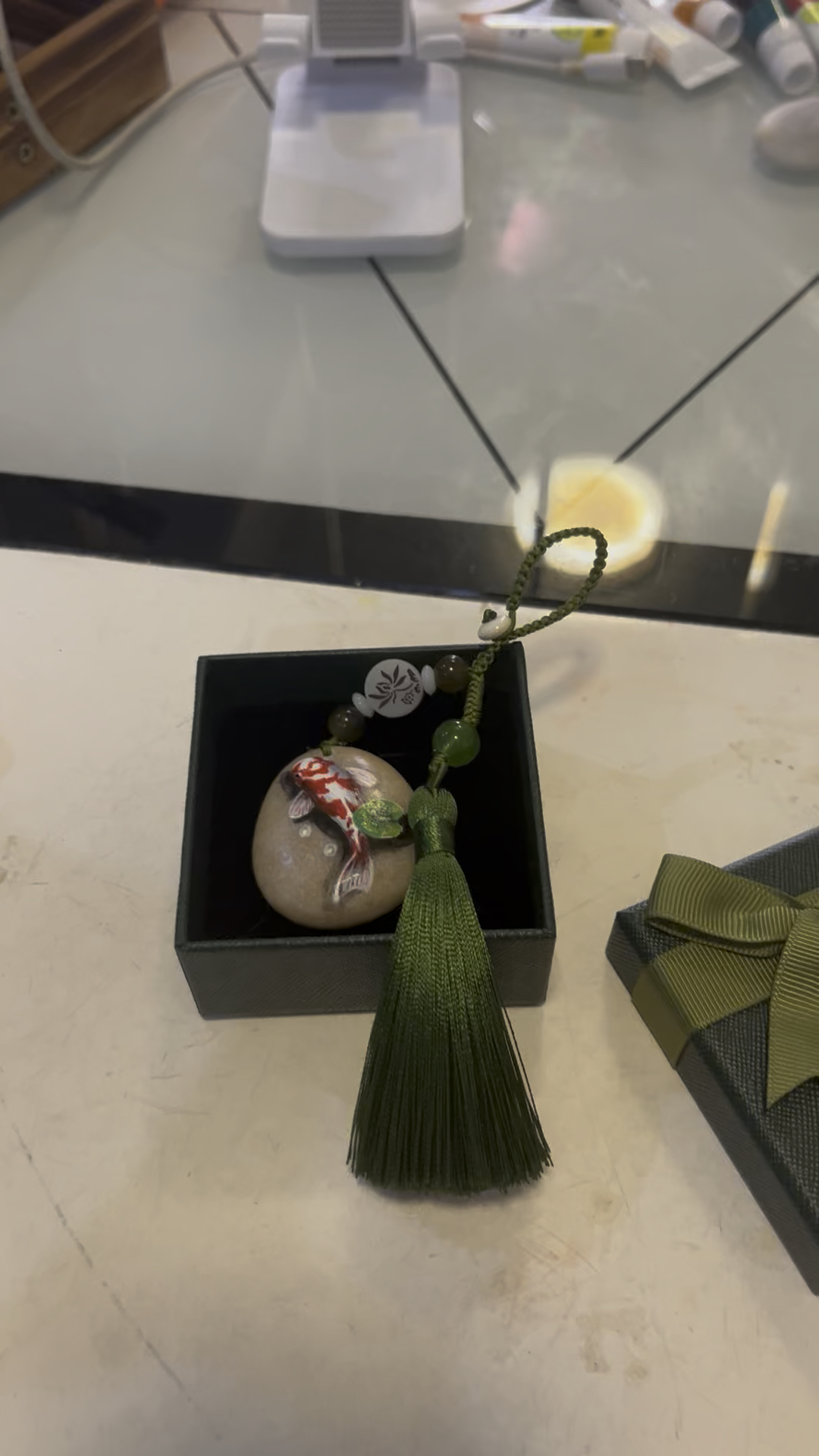 锦鲤鱼石头画小挂件