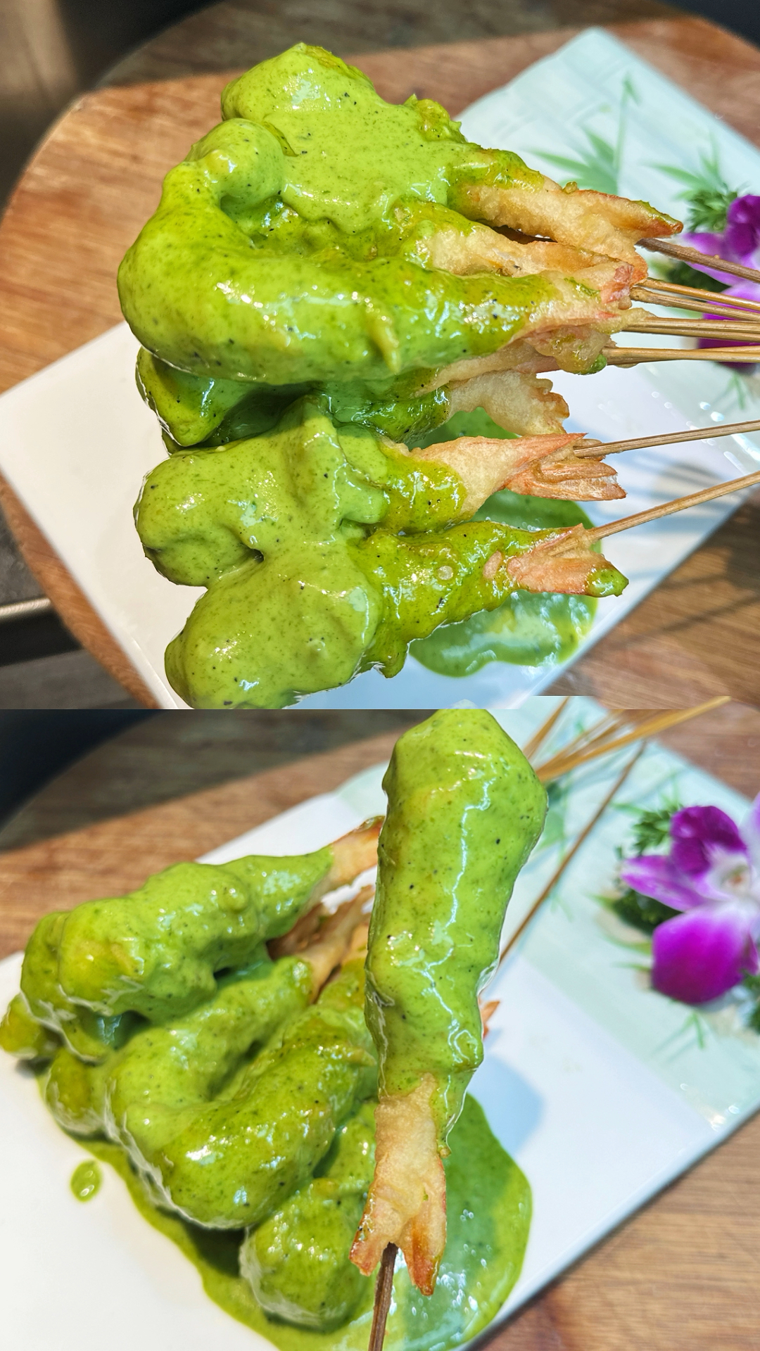 烧烤店的特色菜品翡翠藤椒蜂蜜虾