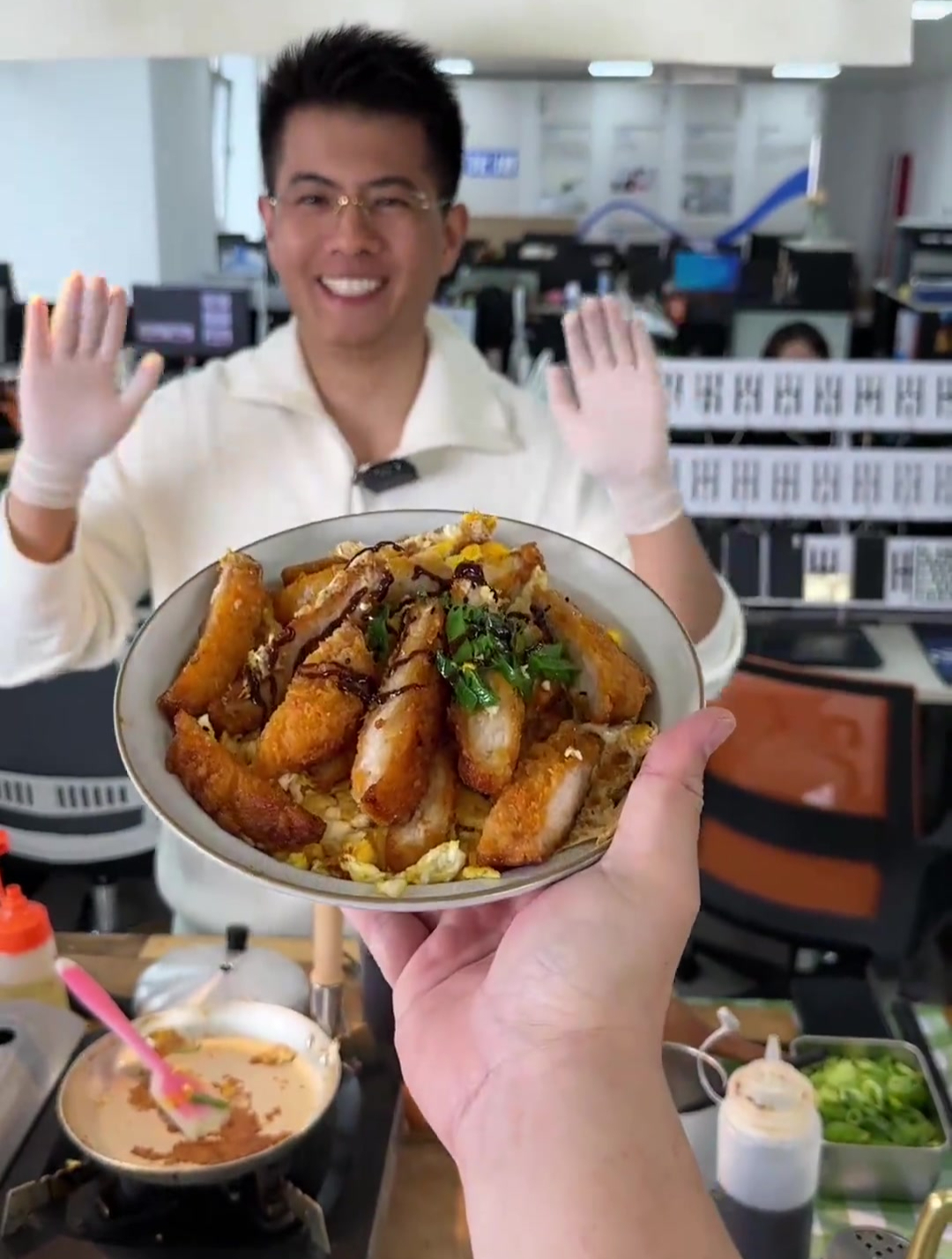 办公室下午茶,手工炸猪排饭自由管饱