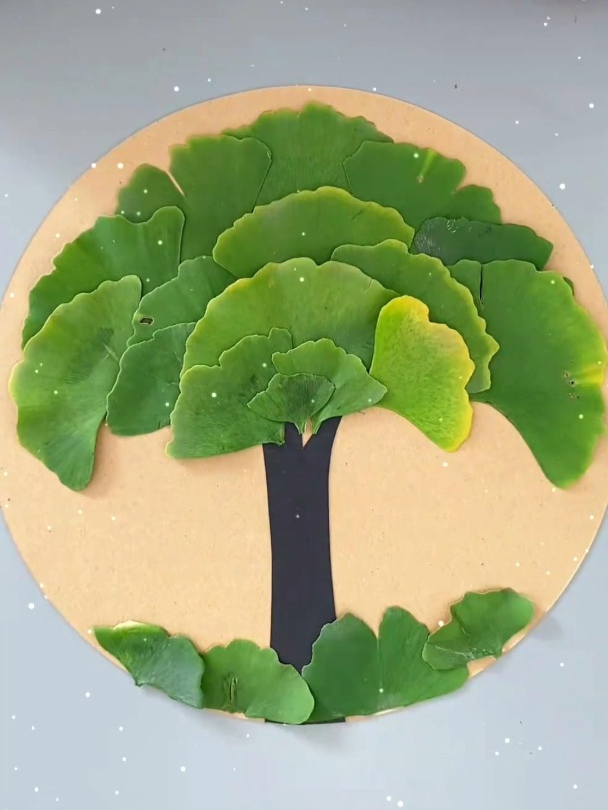 一家人做的树叶拼贴画亲子创意手工贴画diy