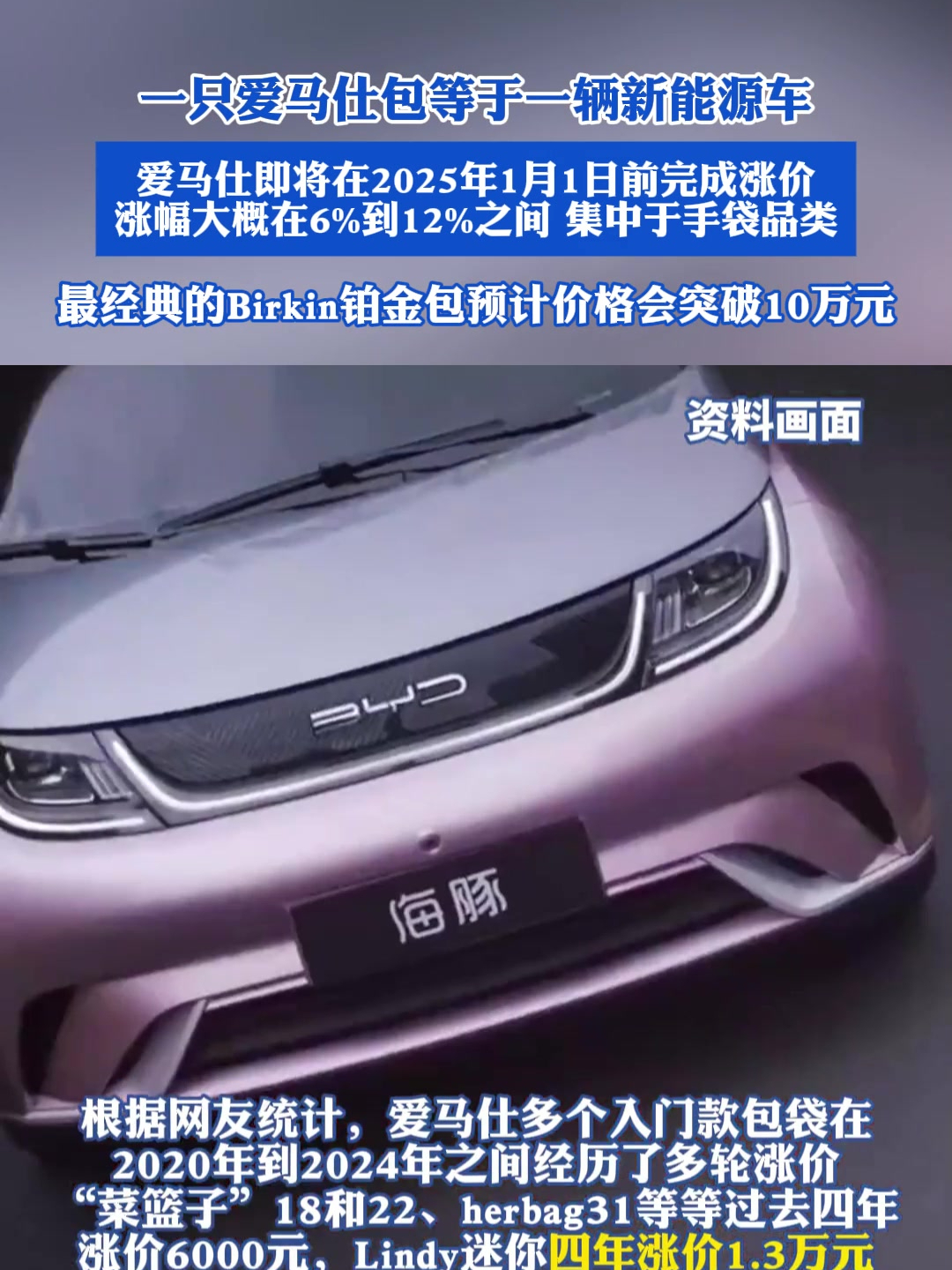 一只爱马仕包等于一辆新能源车,爱马仕即将在2025年1月1日前完成涨价