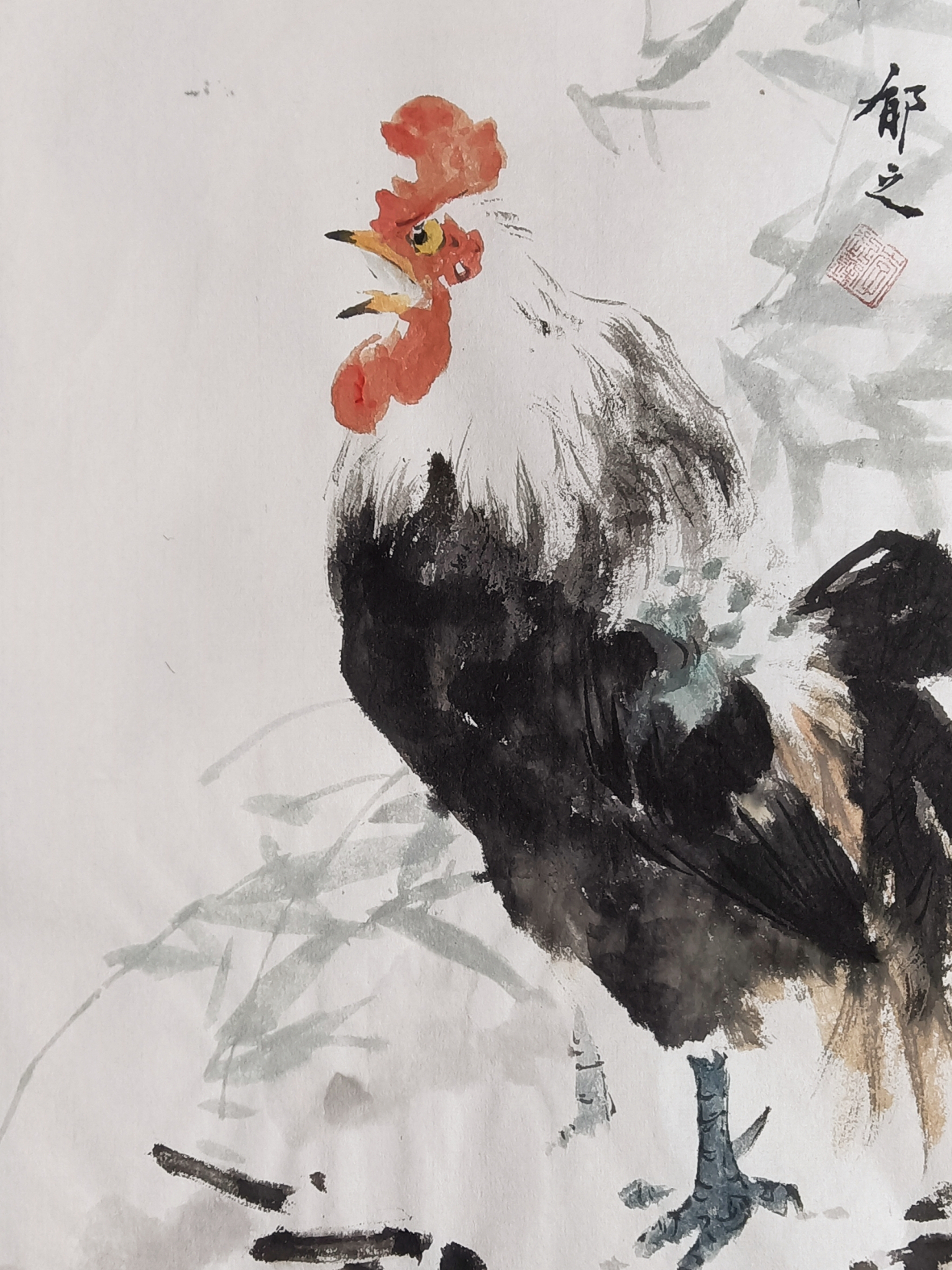 郁之国画雪地公鸡