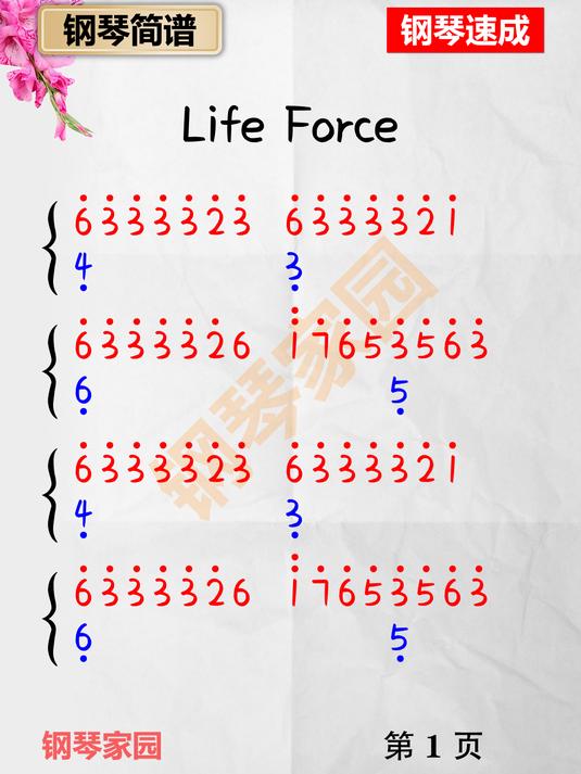 《Life Force》钢琴简谱,钢琴谱,简谱,钢琴教学
