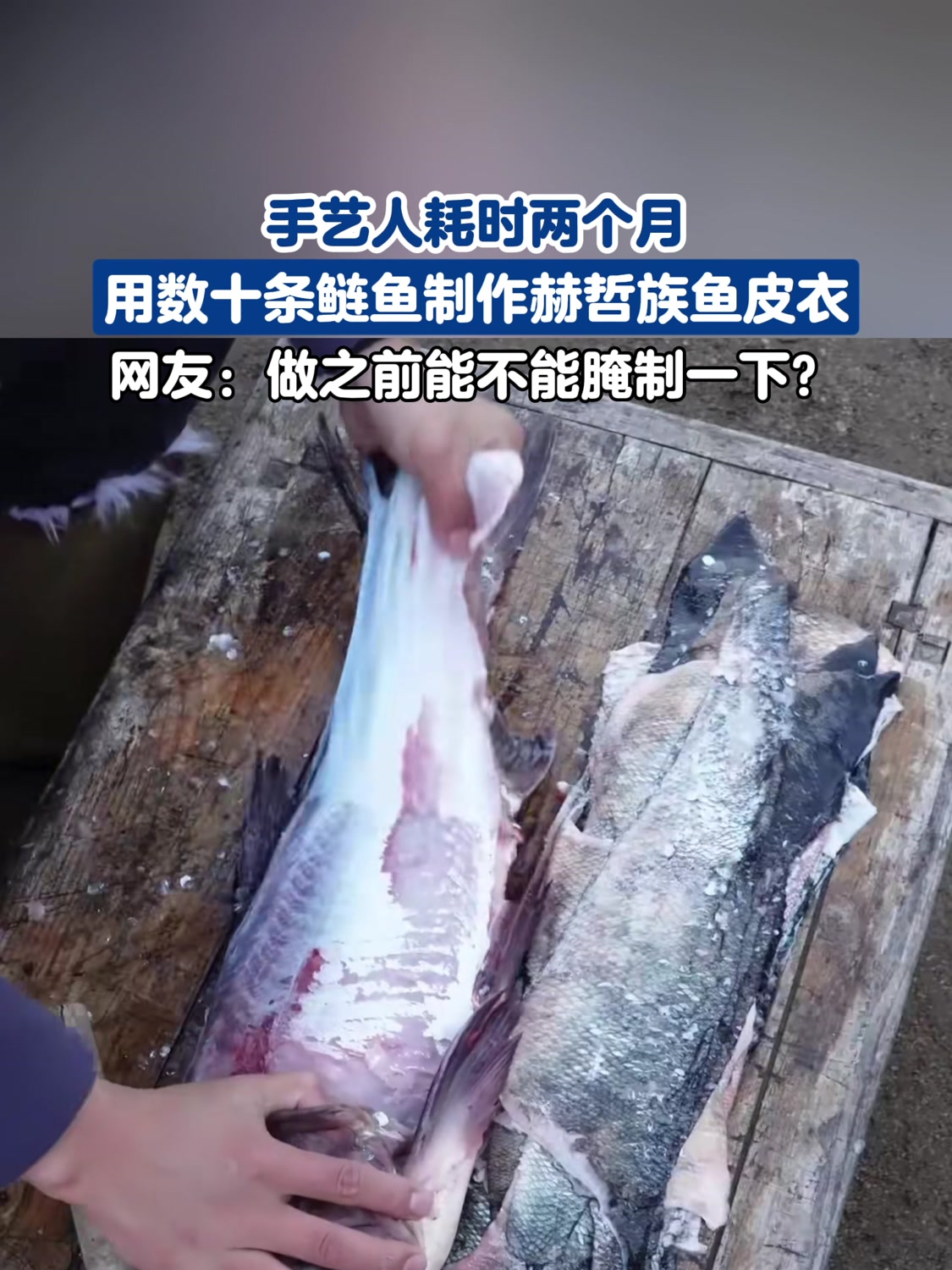 手艺人耗时两个月,用数十条鲢鱼制作赫哲族鱼皮衣