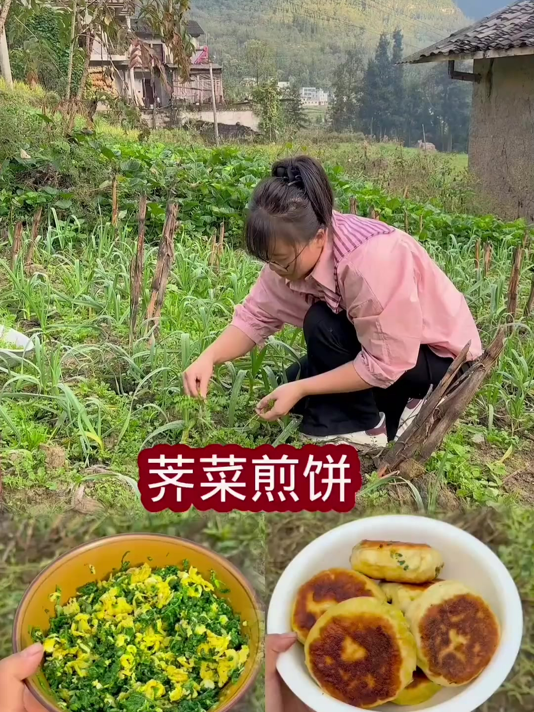 今天吃荠菜做的煎饼,两个字“好吃”