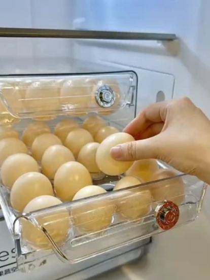 冰箱透明抽屉式鸡蛋收纳盒,日式大容量双层分格