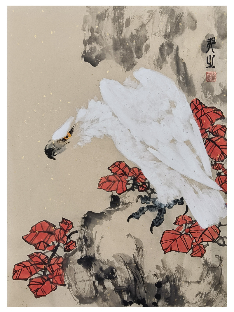 郁之国画白鹰红叶(上)