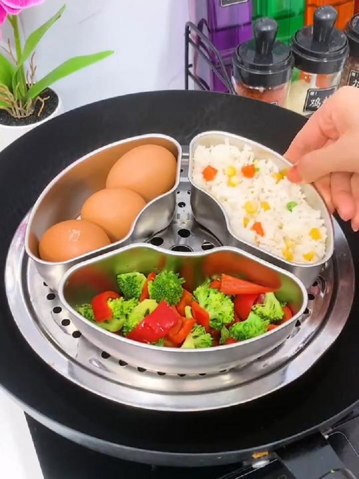 不锈钢扇形蒸格蒸盘蒸盒家用蒸锅笼屉加厚电饭煲蒸碗