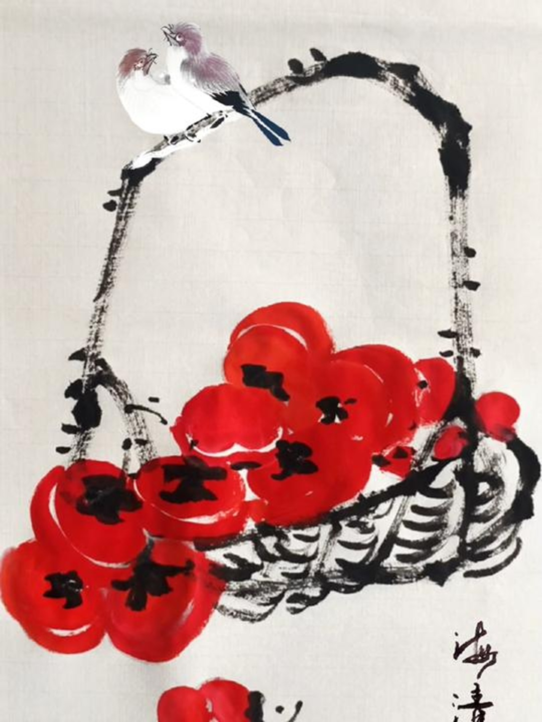 手绘国画作品 写意柿子