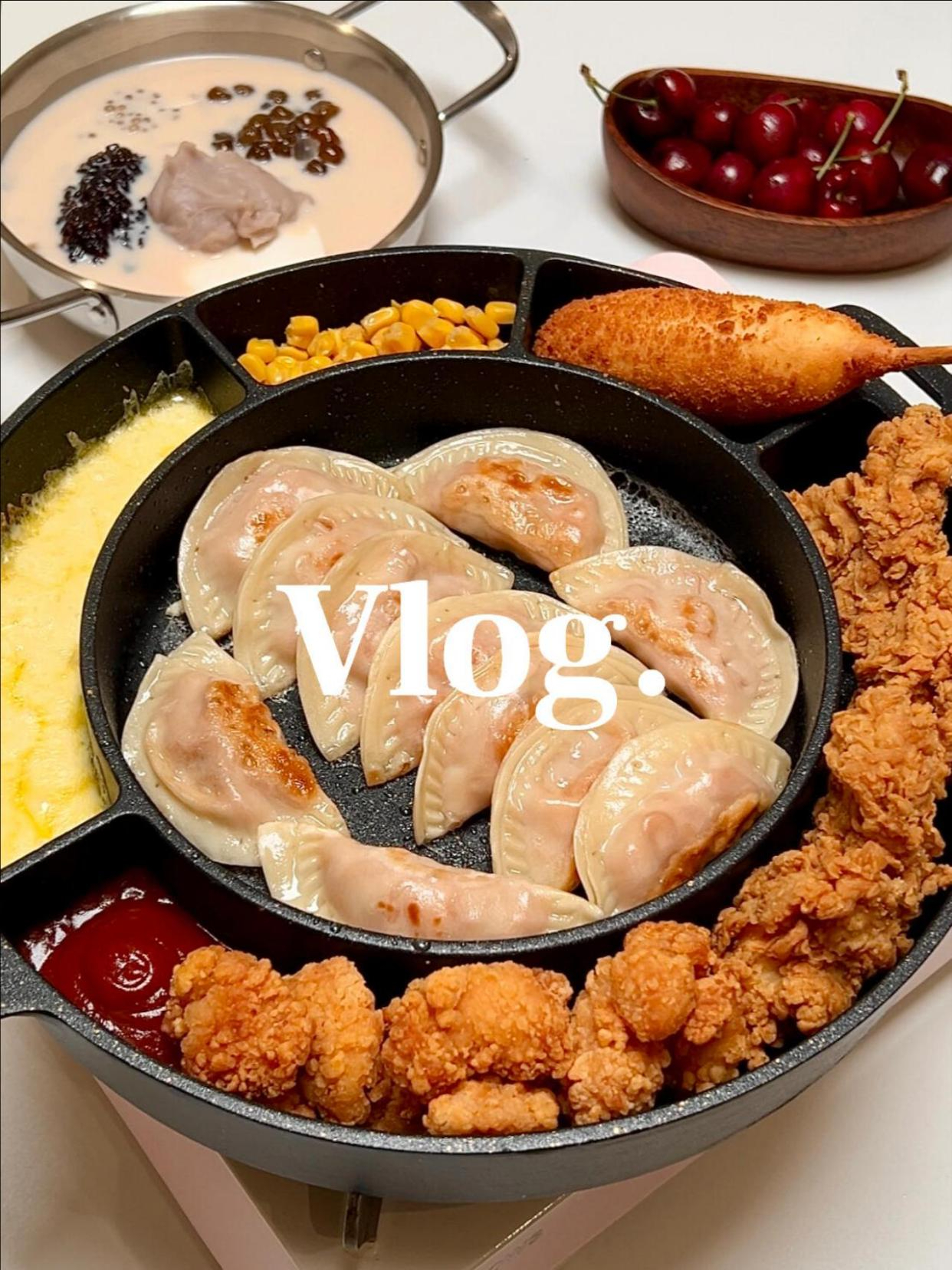 vlog日常|宵夜火鸡面饺子+炸鸡+奶茶粥