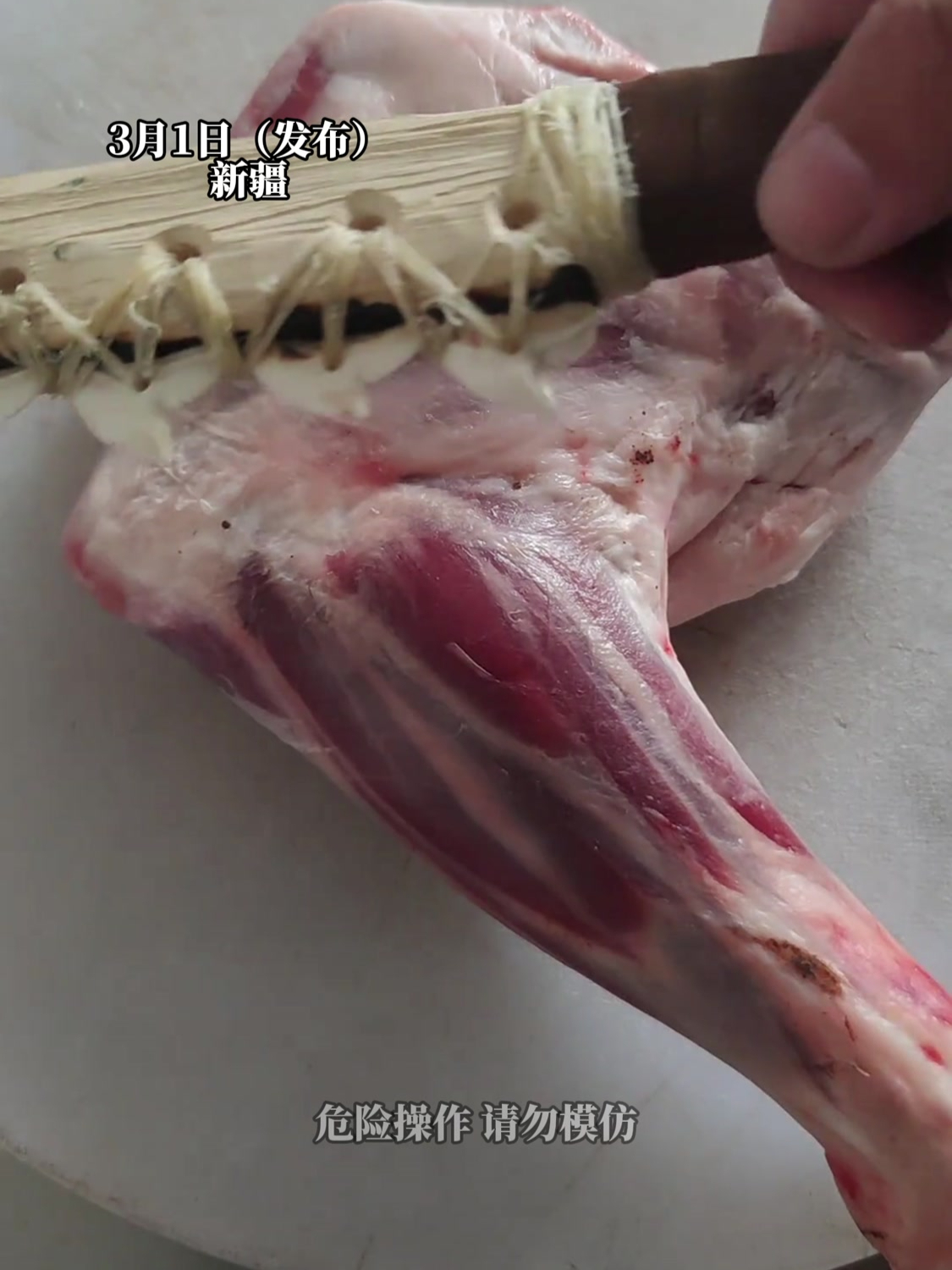 男子自制鲨齿匕首,用羊腿测试锋利度,网友:解决了鲨鱼没见过羊的问题