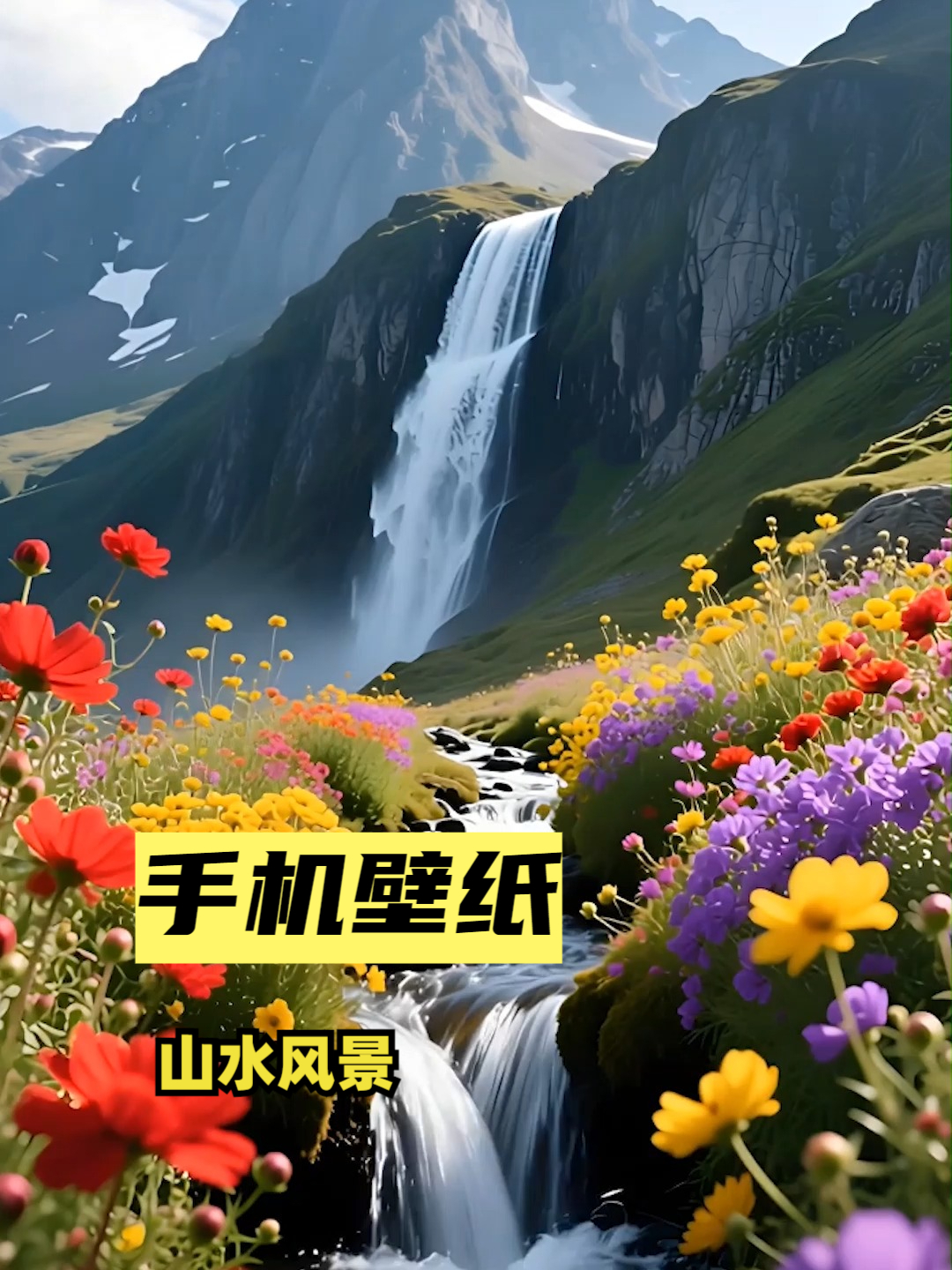 山水风景美如画小溪花海手机壁纸