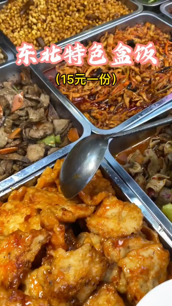 15元一份全荤菜的盒饭,盛满满一盘子,肉食爱好者的口福来了