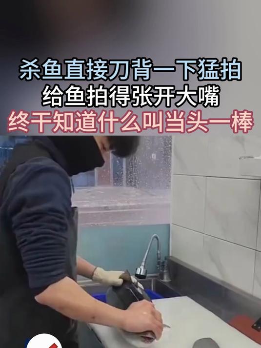 杀鱼直接刀背一下猛拍 给鱼拍得张开大嘴