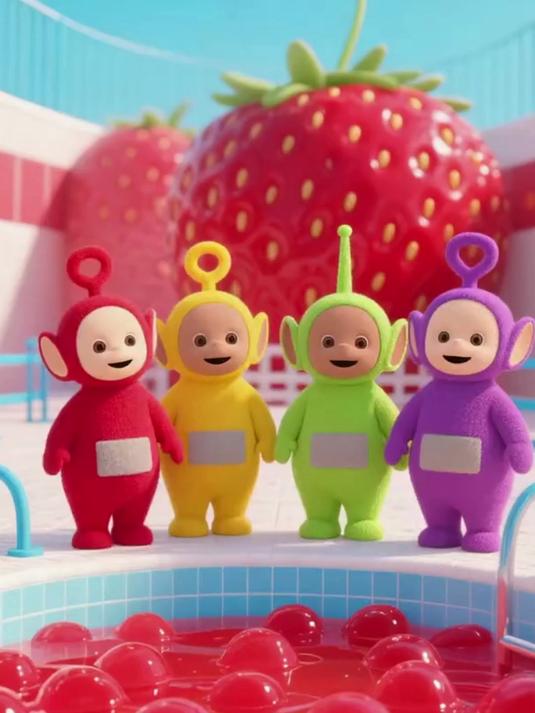 游泳池变成草莓果冻!天线宝宝扑进去