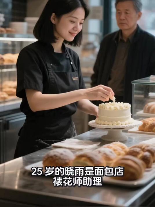 裱花师助理面盈笑意,裱花精致造型好,顾客夸奖口感甜