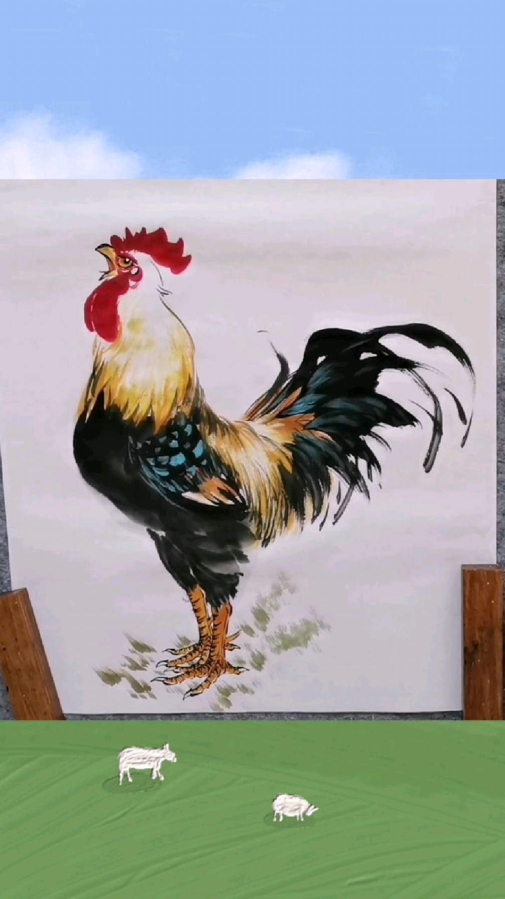 王兴民国画公鸡:画公鸡就三分钟搞定!