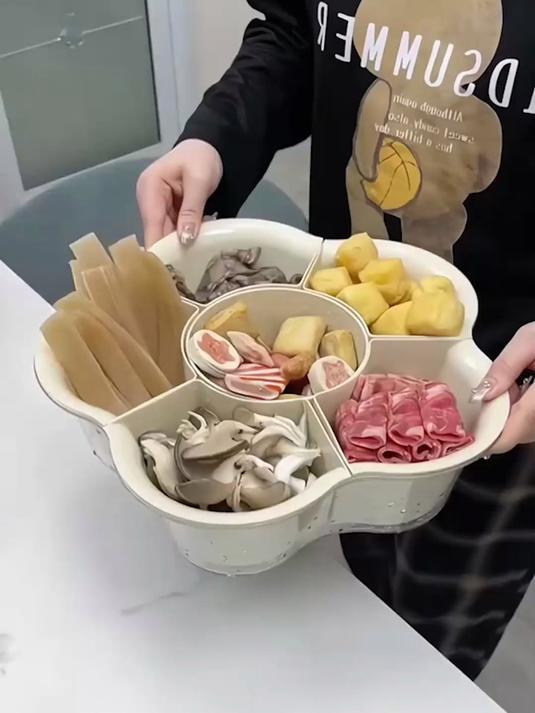 火锅神器！配菜旋转拼盘解放桌面空间，一格一菜整齐卫生