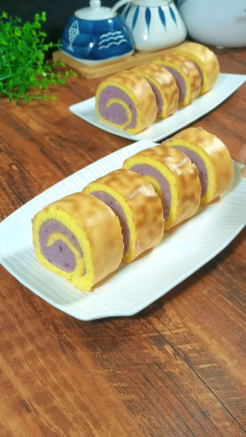 孩子想吃虎皮芋泥卷,做法简单,第一次做就成功了