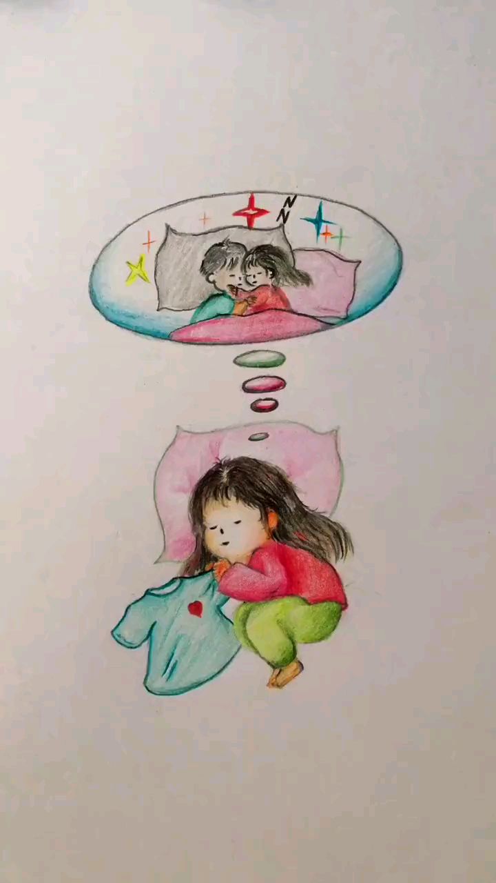 彩铅简笔画:画一个小人在做梦在