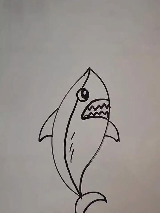 简笔画教程——一只可爱的小鲨鱼