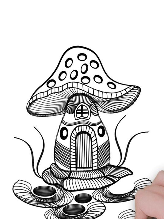 蘑菇小屋线条装饰画 乱涂乱画系列 随手画