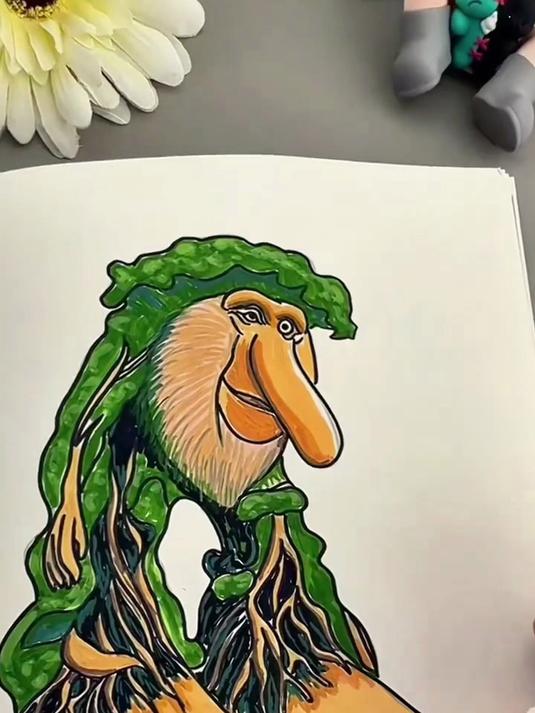AI 山海经填色画本!木棍人穿鞋鲨鱼,儿童临摹超有趣,涂色尽兴