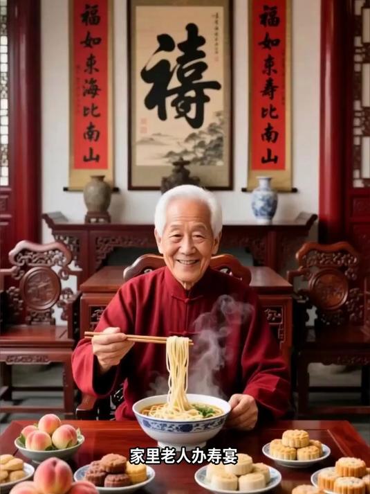 寿宴吃长寿面寓意福寿绵长