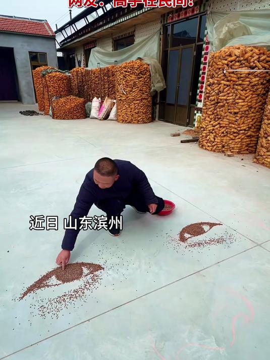 山东滨州一农民用麦粒摆出孙颖莎，网友：高手在民间！