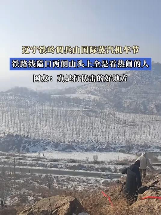 铁岭调兵山国际蒸汽机车节,铁路线隘口两侧山头上全是看热闹的人