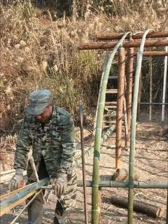 在山上找块空地,就地取材砍些木头竹子,就能搭一个简易鸡舍
