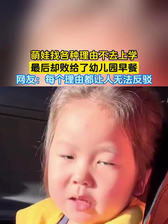 萌娃找各种理由不去上学,最后却败给了幼儿园早餐,网友:每个理由都让人无法反驳