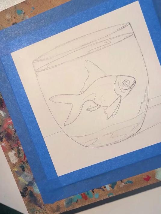 手绘玻璃缸中的金鱼