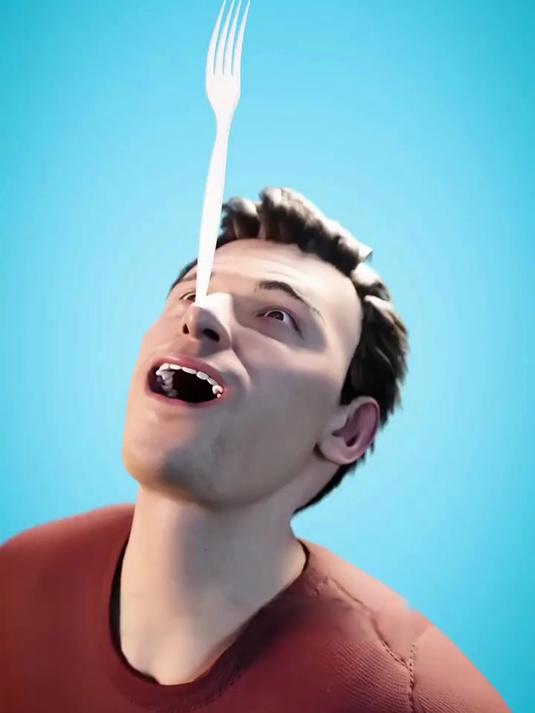 他在玩耍时不小心吞下了塑料叉子,他以为这会自然过去,会被融泄