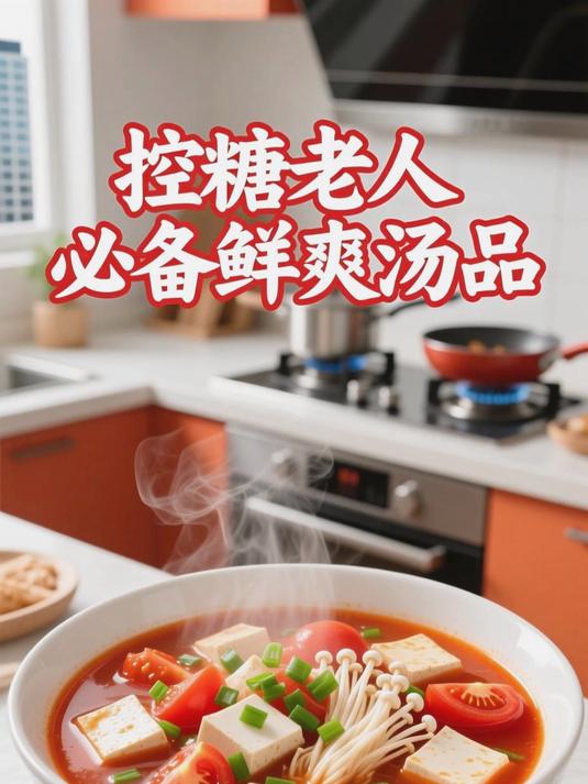 控糖老人也能吃的,番茄豆腐金针菇汤