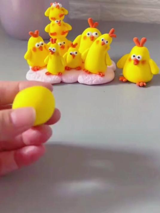 粘土手工,小鸡一家人来喽,超级简单赶快操作起来