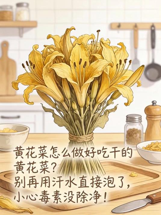 黄花菜怎么做好吃干的黄花菜?别再用开水直接泡了,小心毒素没除净!
