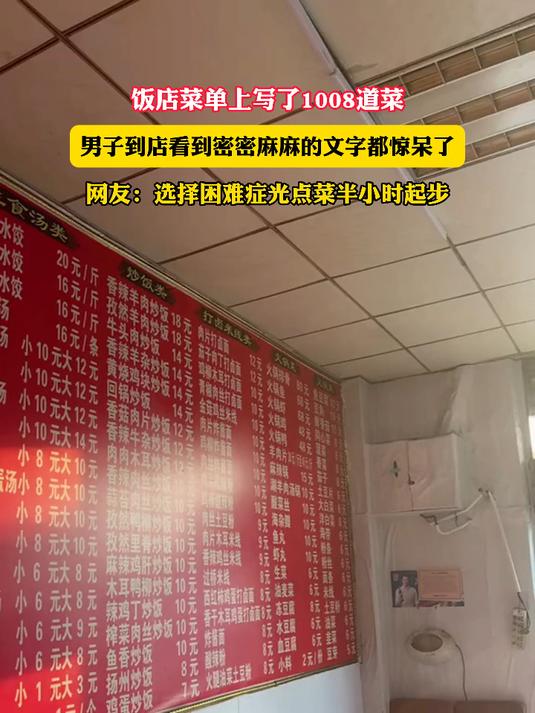 饭店菜单上写了1008道菜