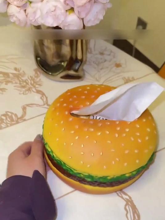 客厅装饰小物,创意汉堡设计,既是纸巾盒也是艺术品