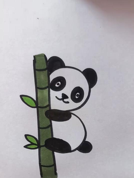 用1和3画大熊猫爬竹子树,简单又好看