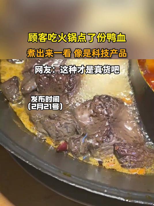 顾客吃火锅点了份鸭血,煮出来一看,像是科技产品