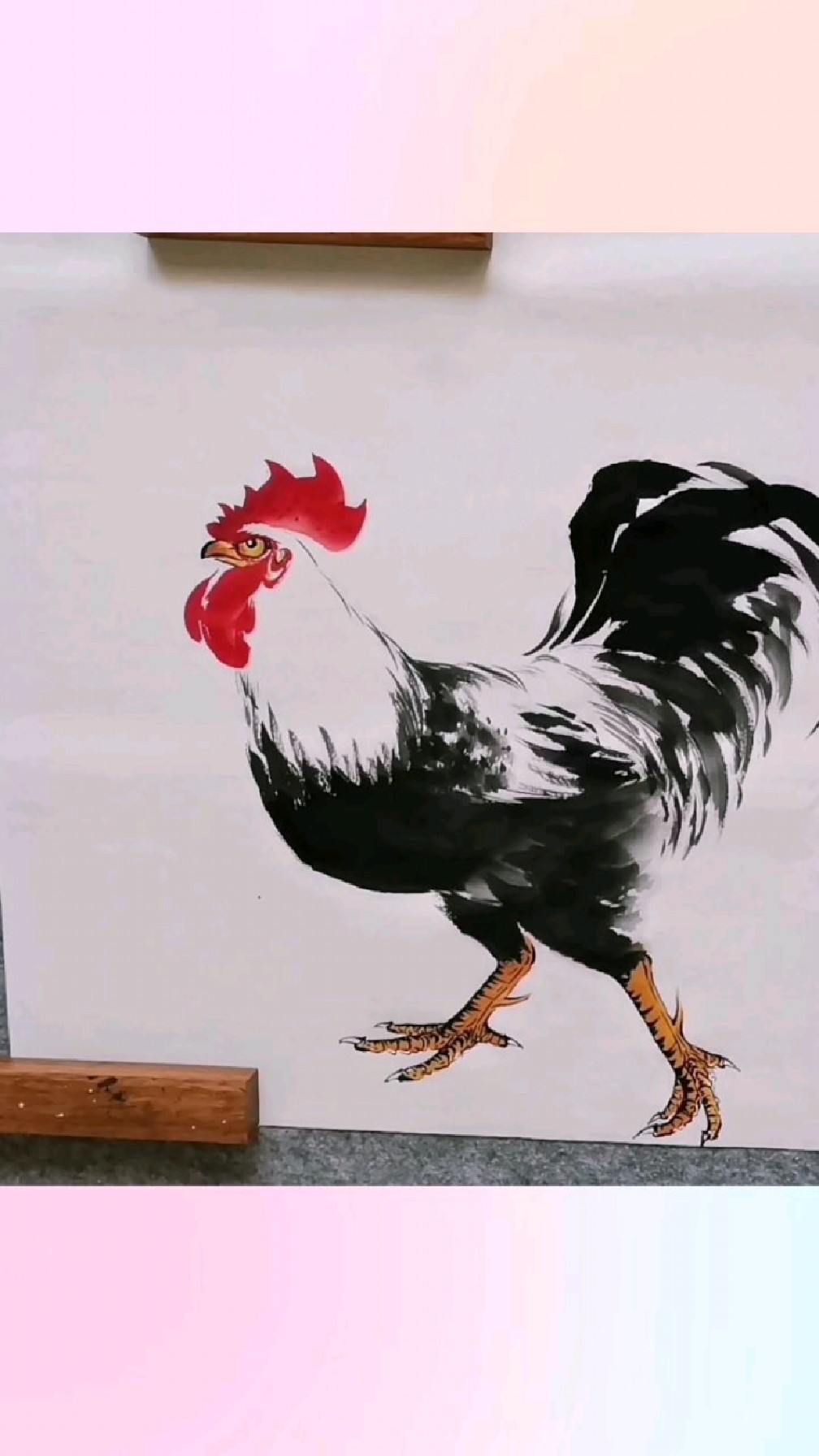 王兴民国画公鸡:奔跑的公鸡